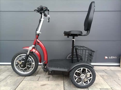 Elektrická tříkolka pro seniory FLASH RIDER CY5 800 W červená, lithiová baterie 20 Ah