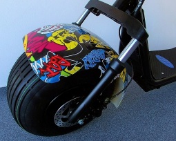 Elektrická koloběžka FLASH RIDER Chopper/Harley 1000 W komiks, lithiová baterie 12 Ah